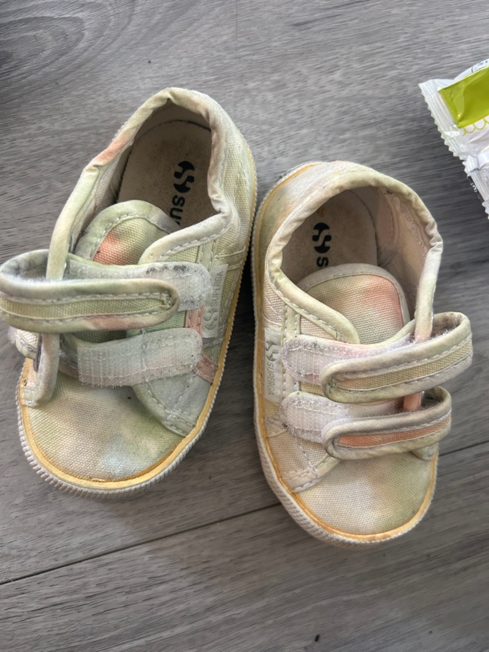 Superga Kids Pastel Tie-Dye Canvas Velcro Sneakers - Green, Pink, Cream EU 22